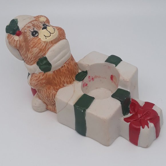 Holiday Candle Climbers Porcelain Candle Holders Giftco Bear & Cat - Picture 2 of 7